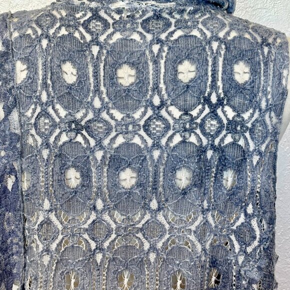 Womans long lace open vest SZ LG Hi Low sides BOHO overtop Slate blue - Picture 5 of 7